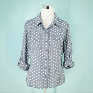Kut From The Kloth Size Large L Jules Chambray Polka Dot Button Front Top